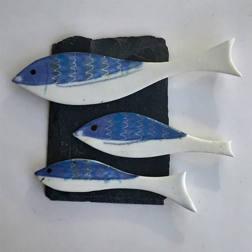 3 fish on small slate (for wall hanging) £25